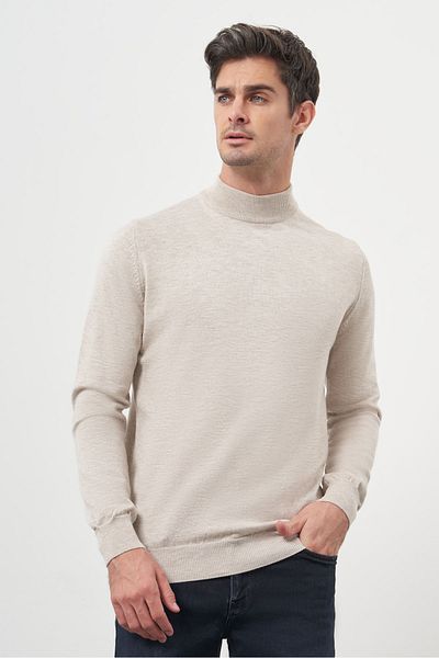 Morven Ανδρικό πλεκτό σε μπεζ Basic Half Turtleneck Dynamic Fit Relaxed Cut