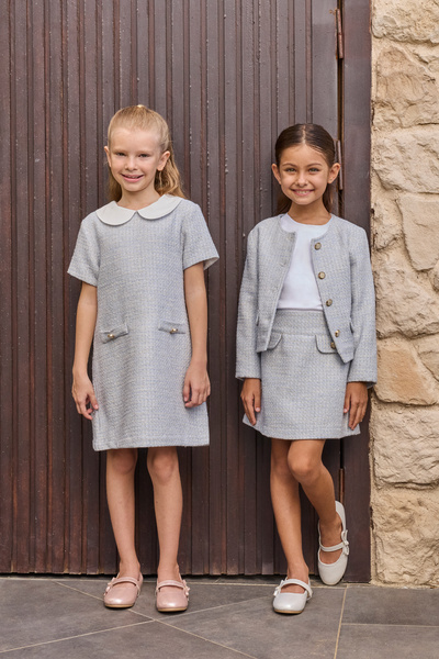 Panço Kız Çocuk Düğme Detaylı Tüvit Mavi Ceket