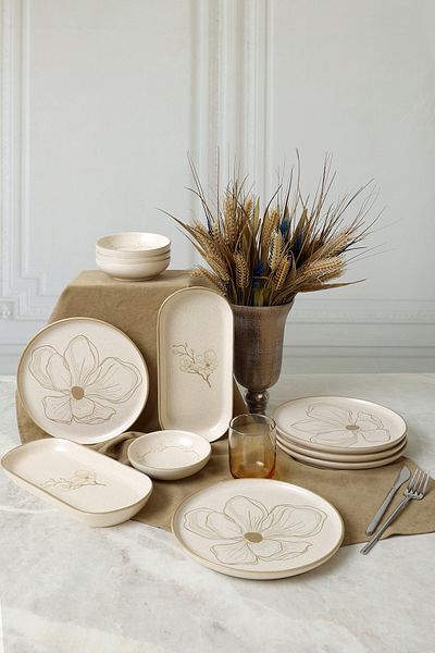 Keramika Taupe Bloom Breakfast Set 12 Pieces for 6 People 22519-28-29
