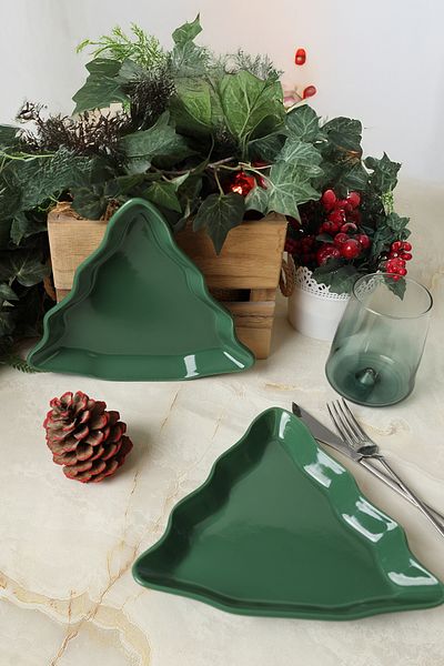 Keramika Green Pine Boat Plate 22 cm 2 Pieces 308