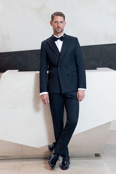 Morven Men's Black Double Breasted Pointed Lapel Slim Fit Groom Dress