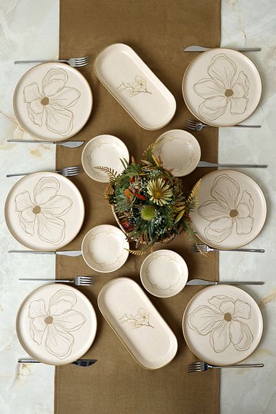 Keramika Taupe Bloom Breakfast Set 12 Pieces for 6 People 22519-28-29
