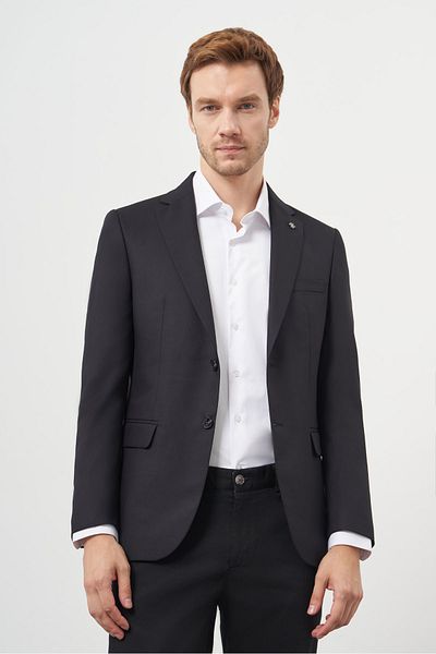 Morven Ανδρικό Μαύρο Πολυβισκόνιο Slim Fit Mono Collar Classic Jacket