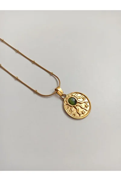 Lumina Atelier Vintage Green Stone Steel Necklace