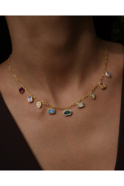 sirius jewelry 925a | Sallantılı Taşlı Choker Kolye