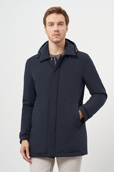 Morven Ανδρικό παλτό με κουκούλα Navy Blue Polyamide Snap Fastener