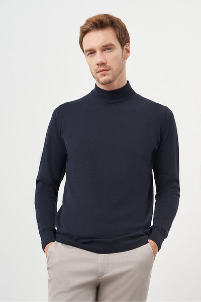 Morven Ανδρικό πλεκτό με μισό ζιβάγκο Navy Blue Basic Dynamic Fit Relaxed Cut