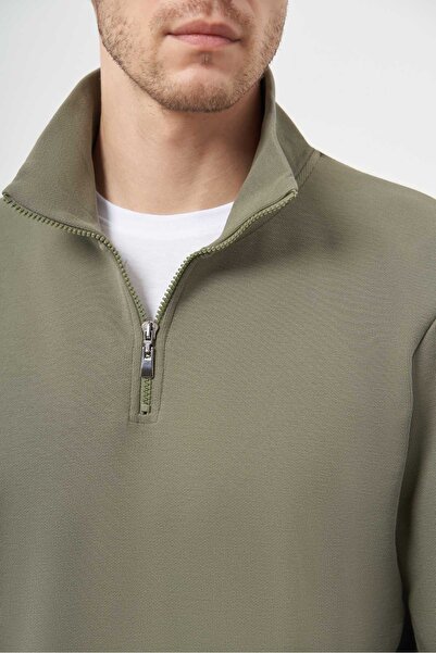 Morven Men's Khaki Zippered Bato Collar Sweat-Shirt