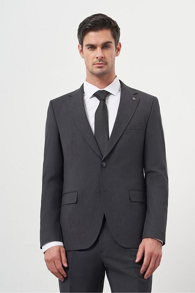 Morven Men's Anthracite Wool Slim Fit Mono Collar Suit