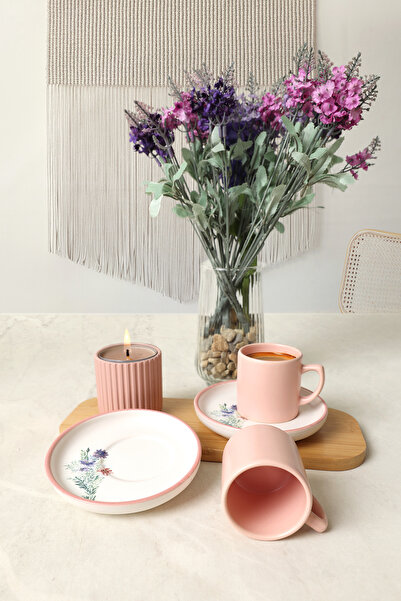 Keramika Elegant Blossoms Pink Coffee Set 4 Pieces for 2 People 21793