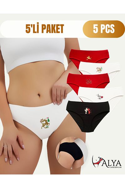 ALYA UNDERWEAR Chiloți roșii pentru femei, lenjerie de corp din bumbac imprimat - pachet de 5