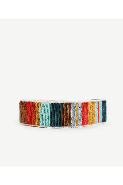 Yargıcı Rectangular Striped Bead Embroidery Linen Waist Belt
