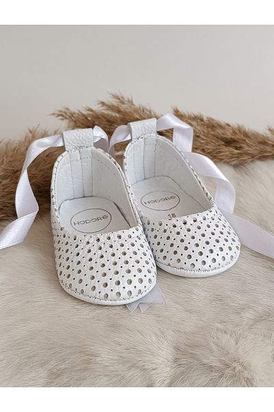 Hodore Fiore Laser White Genuine Leather Baby Loafer Shoes