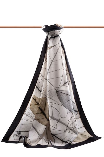 Vissona Πολυτελές Medina Silk Leaf μοτίβο μπεζ χρώματος 75x195 Ανθεκτικό σάλι Moss Crepe Τύπος ραφής Ιταλική ραμμένη