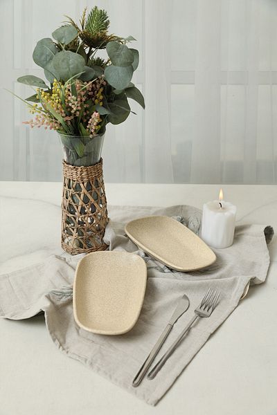 Keramika Matte Cream Tetra Boat Plate 21 cm 2 Pieces 039