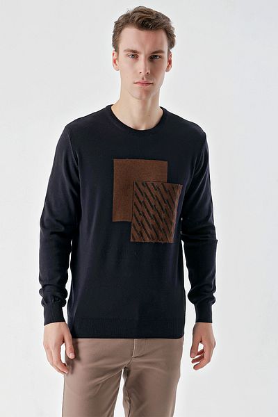 Morven Ανδρικά πλεκτά με λαιμόκοψη Navy Blue Trend Roman Crew Dynamic Fit Relaxed Cut