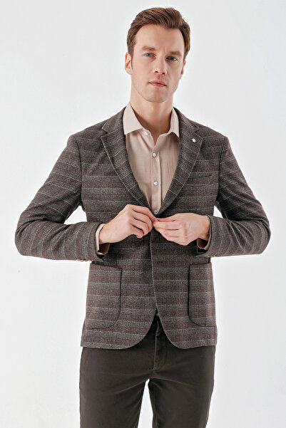 Morven Ανδρικό Αθλητικό μπουφάν με μονό γιακά με πλεκτή τσάντα COFFEE