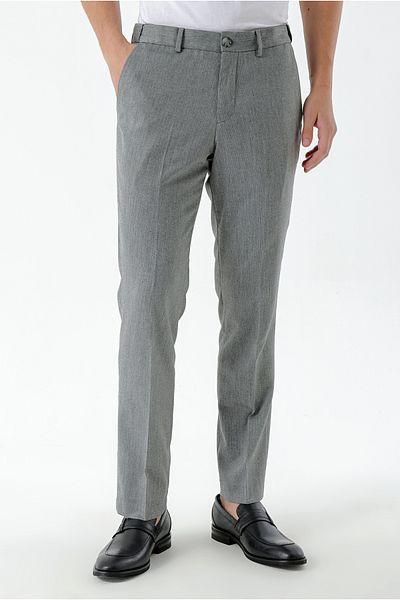 Morven Men's Gray Polyviscon Trend Patterned Dynamic Fit Classic Trousers