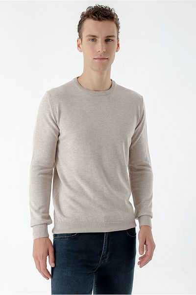 Morven Ανδρικό πλεκτό μπεζ Basic Crew Neck Dynamic Fit Relaxed Cut
