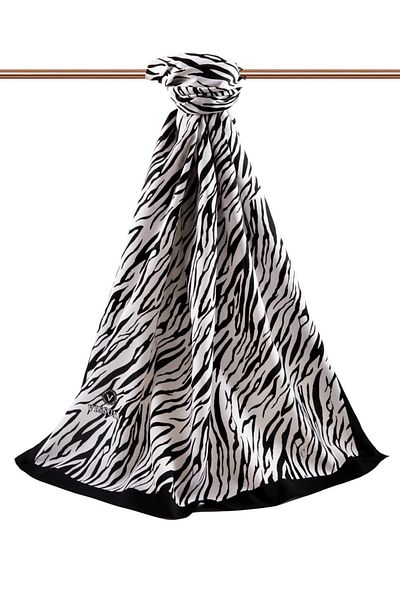 Vissona Luxury Medina Silk Geometric Pattern Μαύρο - Λευκό Χρώμα 75x195 Ανθεκτικό σάλι Moss Crepe Τύπος ραφής