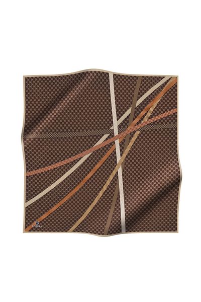 Vissona 100% Twill Silk Monogram and Stripe Pattern Milk Brown - Μπεζ Χρώμα 90x90 Φουλάρι Σχήμα Ραπτικής: Ραπτική στο χέρι