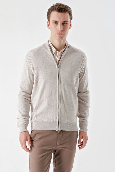 Morven Ανδρική ζακέτα με φερμουάρ σε μπεζ Trend Jacquard