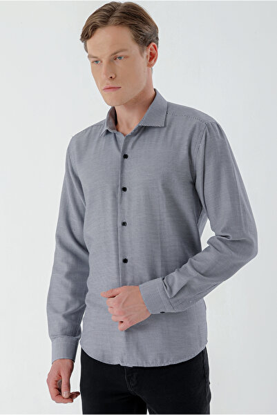 Morven Erkek Siyah Trend Baskılı Desenli İtalyan Yaka Slim Fit Gömlek