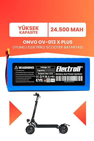 ELECTROLL Onvo Ov-013 X Plus (YÜKSEK KAPASİTE) Batarya 48v 24.5ah Pil Elektri...