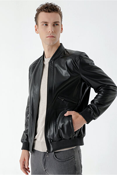 Morven Men's Black Toledo Elastic Leather Coat