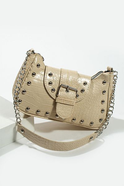 NBİBAGS Geantă neagră de mână și de umăr cu model de crocodil cu capse