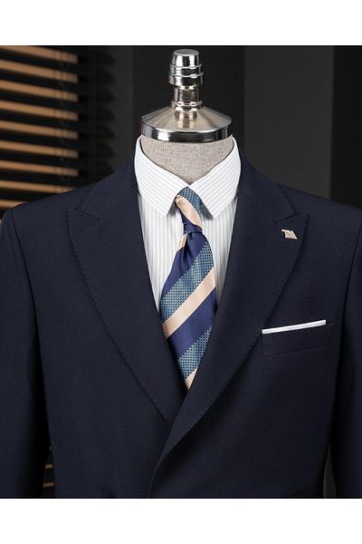 TerziAdemAltun Navy Blue Slim Fit Italian Style Jacket and Trousers Set - T12066