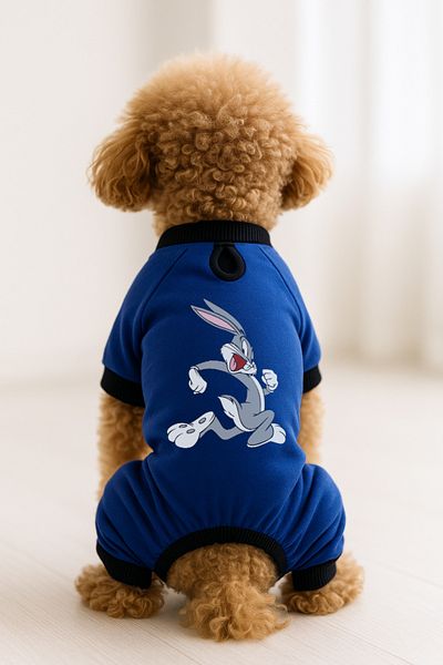 MPZ Pets Cat and Dog Outfit & Gown - Saks Blue 4 Leg Jumpsuit Bugs Bunny