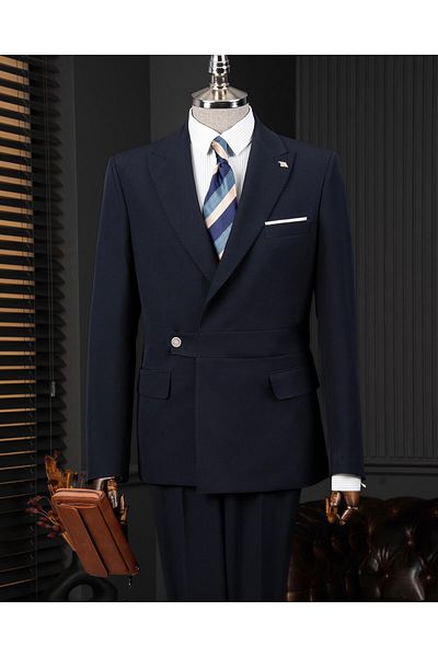 TerziAdemAltun Navy Blue Slim Fit Italian Style Jacket and Trousers Set - T12066