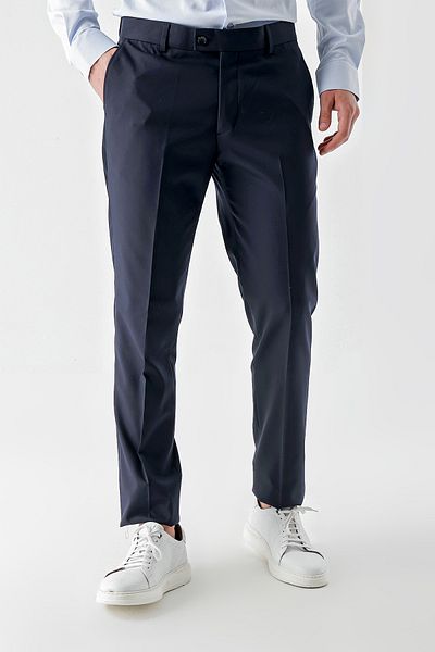 Morven Men's Navy Blue Polyviscon Basic Plain Pattern Slim Fit Classic Trousers