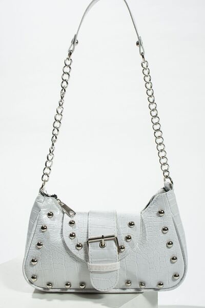 NBİBAGS Bony Zımbalı Timsah Desenli Siyah El ve Omuz çantası