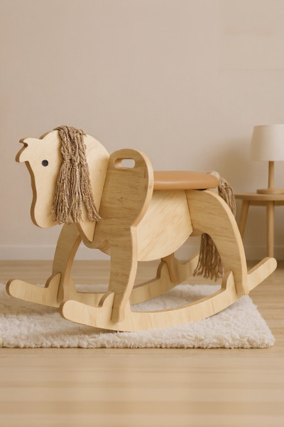 Galery Wood Ahşap Sallanan At-Deri Koltuklu, Sallanan Çocuk Oyuncak, Bebek Oyuncakları, Çocuk Aktivite