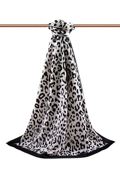 Vissona Luxury Medina Silk Geometric Pattern Μαύρο - Λευκό Χρώμα 75x195 Ανθεκτικό σάλι Moss Crepe Τύπος ραφής