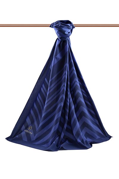 Vissona Πολυτελές Medina Silk Zigzag με σχέδιο Navy Blue Χρώμα 75x195 Ανθεκτικό σάλι Moss Crepe Τύπος ραφής Italian Di