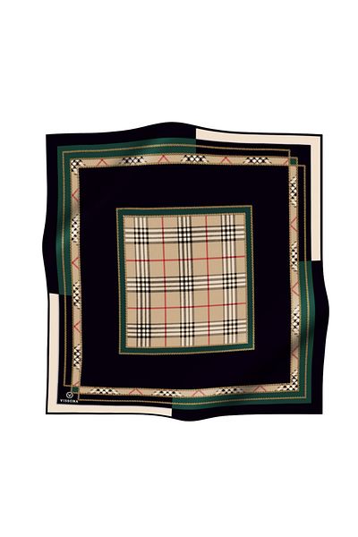 Vissona Twill Silk καρό μοτίβο Σμαραγδένιο Πράσινο 90x90 Φουλάρι Φύτευση