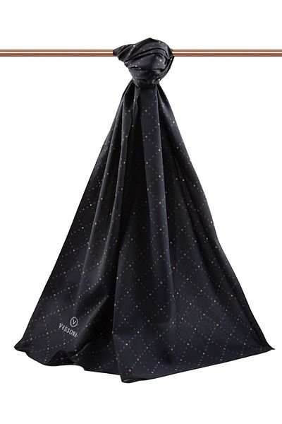 Vissona Luxury Medina Silk V με σχέδιο Μαύρο Χρώμα 75x195 Ανθεκτικό σάλι Moss Crepe Τύπος ραφής Ιταλική ραμμένη