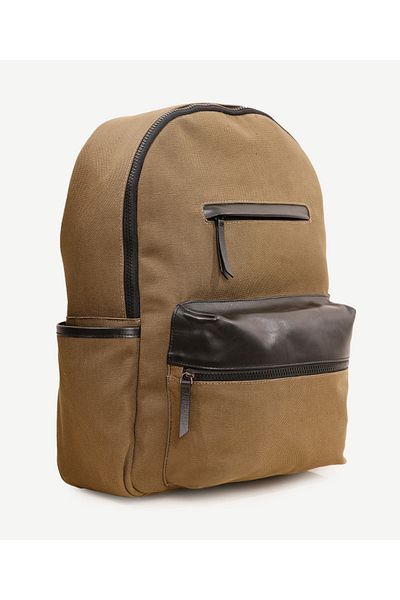 Yargıcı Canvas Backpack with Leather Pocket Detail