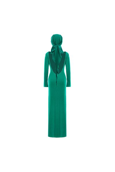nikto brand Rochie Dama Lunga Cu Spatele Gol Si Batic Verde Sclipici Lycra – Zarr