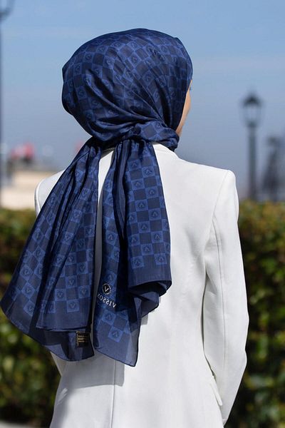 Vissona Γυναικείο φρέσκο ​​μεταξωτό σάλι Navy Blue-3