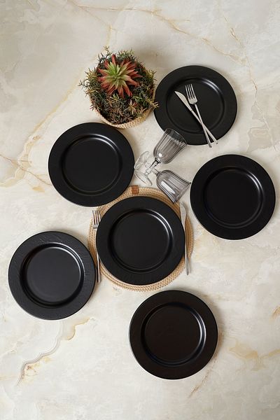 Keramika Matte Black Ionica Serving Plate 26 cm 6 Pieces 956