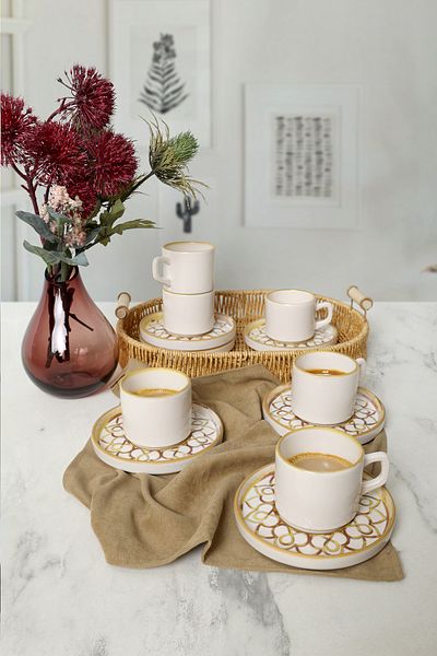 Keramika Σετ τσαγιού Wear Gold Stackable 12 τεμαχίων για 6 άτομα 22968-23057