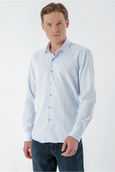 Morven Чоловіча сорочка A. MAVİ з принтом, італійським коміром та облягаючим кроєм