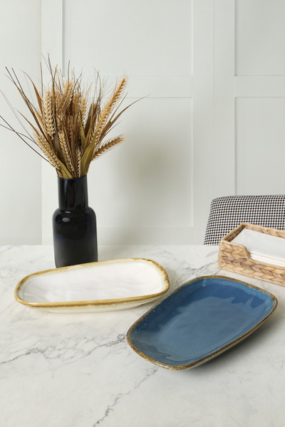 Keramika Shizen Blue / Cream Tetra Boat Plate 28 cm 2 Pieces Q39-Q44