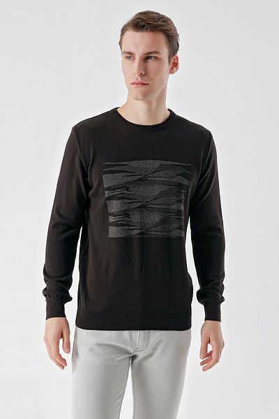 Morven Ανδρικό πλεκτό με μαύρη τάση με λαιμόκοψη Dynamic Fit Relaxed Cut