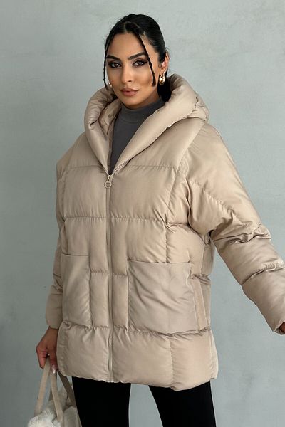 moda armanc Palton supradimensionat de culoare bej - Design Puffer de lilieci