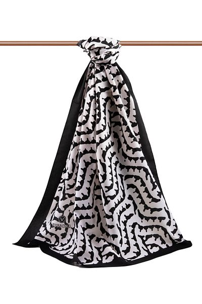 Vissona Luxury Medina Silk Geometric Pattern Μαύρο - Λευκό Χρώμα 75x195 Ανθεκτικό σάλι Moss Crepe Τύπος ραφής